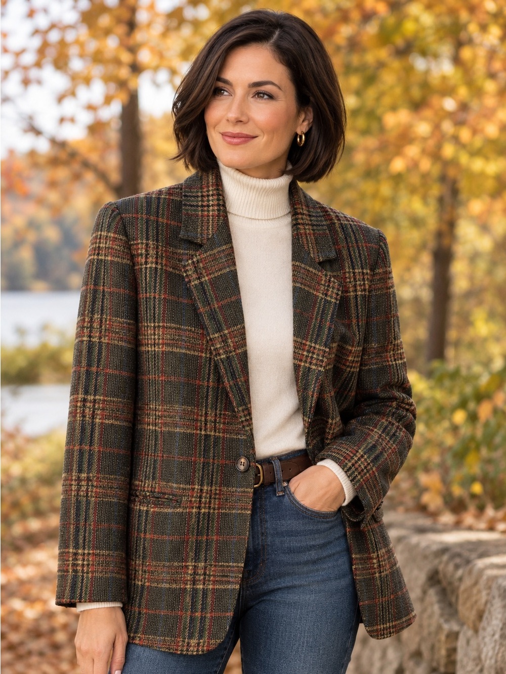 Sag Harbor Plaid Blazer - Black, Brown, Red & Purple